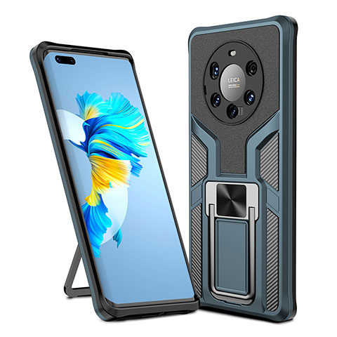 Custodia Silicone e Plastica Opaca Cover con Magnetico Anello Supporto ZL1 per Huawei Mate 40 Pro+ Plus Ciano