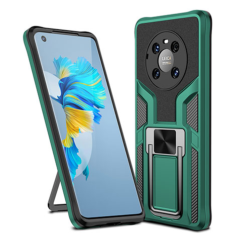 Custodia Silicone e Plastica Opaca Cover con Magnetico Anello Supporto ZL1 per Huawei Mate 40 Verde