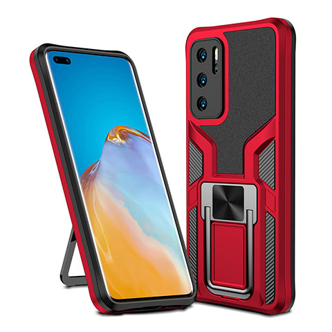 Custodia Silicone e Plastica Opaca Cover con Magnetico Anello Supporto ZL1 per Huawei P40 Rosso