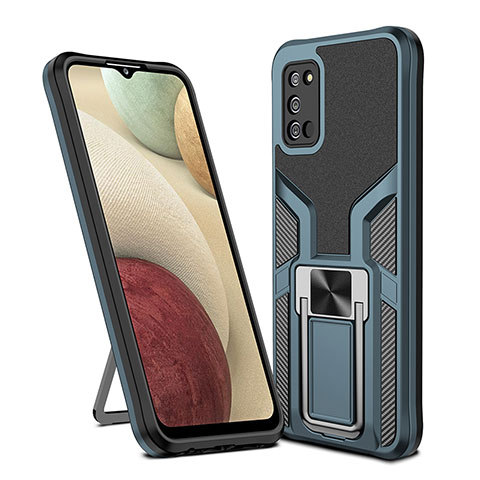 Custodia Silicone e Plastica Opaca Cover con Magnetico Anello Supporto ZL1 per Samsung Galaxy A02s Ciano