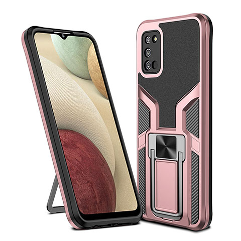 Custodia Silicone e Plastica Opaca Cover con Magnetico Anello Supporto ZL1 per Samsung Galaxy A02s Oro Rosa