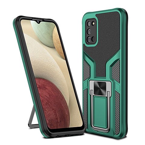 Custodia Silicone e Plastica Opaca Cover con Magnetico Anello Supporto ZL1 per Samsung Galaxy A02s Verde