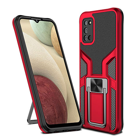 Custodia Silicone e Plastica Opaca Cover con Magnetico Anello Supporto ZL1 per Samsung Galaxy A03s Rosso