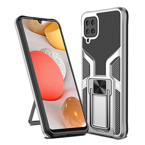 Custodia Silicone e Plastica Opaca Cover con Magnetico Anello Supporto ZL1 per Samsung Galaxy A12 5G Argento