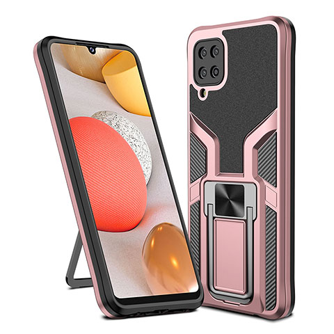 Custodia Silicone e Plastica Opaca Cover con Magnetico Anello Supporto ZL1 per Samsung Galaxy A12 5G Oro Rosa