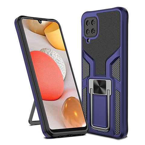 Custodia Silicone e Plastica Opaca Cover con Magnetico Anello Supporto ZL1 per Samsung Galaxy A12 Blu