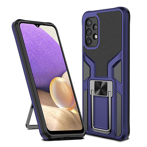 Custodia Silicone e Plastica Opaca Cover con Magnetico Anello Supporto ZL1 per Samsung Galaxy A32 4G Blu