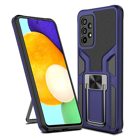 Custodia Silicone e Plastica Opaca Cover con Magnetico Anello Supporto ZL1 per Samsung Galaxy A52 4G Blu