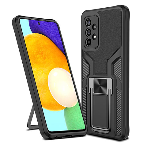 Custodia Silicone e Plastica Opaca Cover con Magnetico Anello Supporto ZL1 per Samsung Galaxy A52 4G Nero