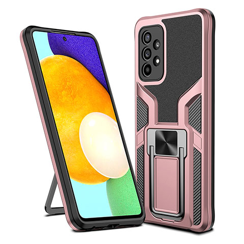 Custodia Silicone e Plastica Opaca Cover con Magnetico Anello Supporto ZL1 per Samsung Galaxy A52 4G Oro Rosa