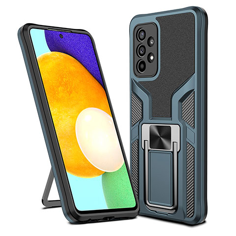 Custodia Silicone e Plastica Opaca Cover con Magnetico Anello Supporto ZL1 per Samsung Galaxy A52 5G Ciano