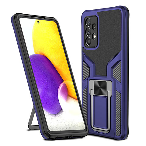 Custodia Silicone e Plastica Opaca Cover con Magnetico Anello Supporto ZL1 per Samsung Galaxy A72 4G Blu