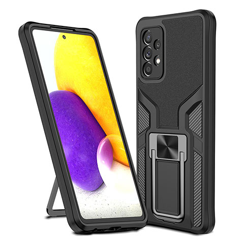 Custodia Silicone e Plastica Opaca Cover con Magnetico Anello Supporto ZL1 per Samsung Galaxy A72 4G Nero