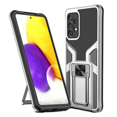 Custodia Silicone e Plastica Opaca Cover con Magnetico Anello Supporto ZL1 per Samsung Galaxy A72 5G Argento