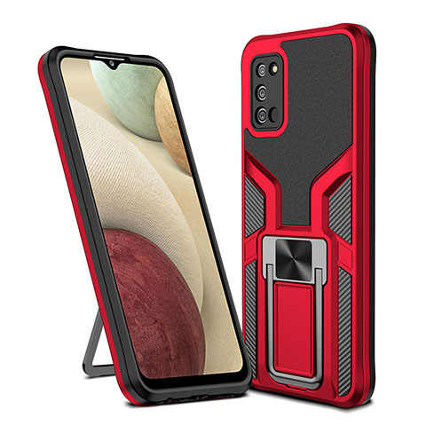 Custodia Silicone e Plastica Opaca Cover con Magnetico Anello Supporto ZL1 per Samsung Galaxy F02S SM-E025F Rosso