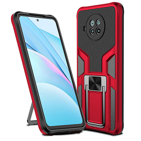 Custodia Silicone e Plastica Opaca Cover con Magnetico Anello Supporto ZL1 per Xiaomi Mi 10i 5G Rosso