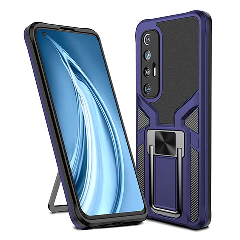 Custodia Silicone e Plastica Opaca Cover con Magnetico Anello Supporto ZL1 per Xiaomi Mi 10S 5G Blu