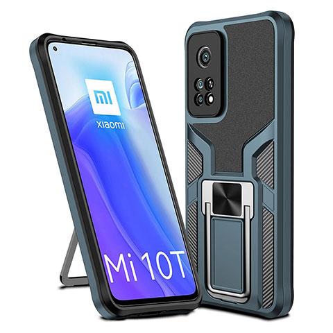 Custodia Silicone e Plastica Opaca Cover con Magnetico Anello Supporto ZL1 per Xiaomi Mi 10T Pro 5G Ciano