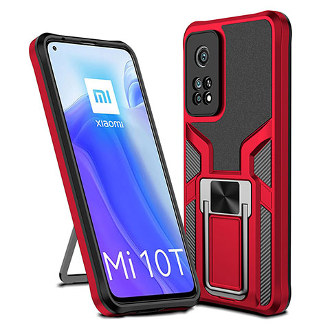 Custodia Silicone e Plastica Opaca Cover con Magnetico Anello Supporto ZL1 per Xiaomi Mi 10T Pro 5G Rosso