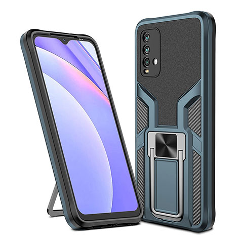 Custodia Silicone e Plastica Opaca Cover con Magnetico Anello Supporto ZL1 per Xiaomi Redmi 9 Power Ciano