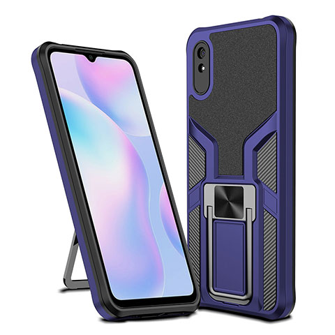 Custodia Silicone e Plastica Opaca Cover con Magnetico Anello Supporto ZL1 per Xiaomi Redmi 9A Blu