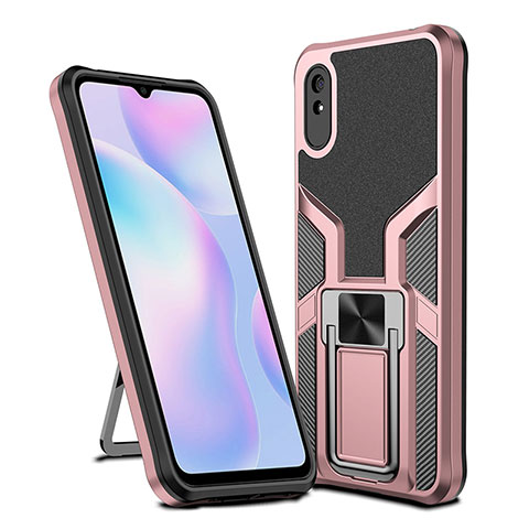 Custodia Silicone e Plastica Opaca Cover con Magnetico Anello Supporto ZL1 per Xiaomi Redmi 9i Oro Rosa