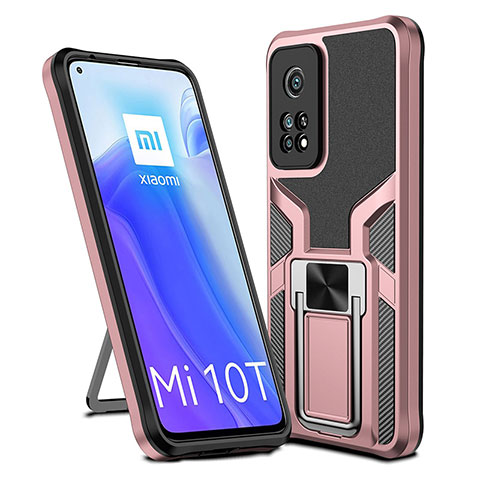 Custodia Silicone e Plastica Opaca Cover con Magnetico Anello Supporto ZL1 per Xiaomi Redmi K30S 5G Oro Rosa