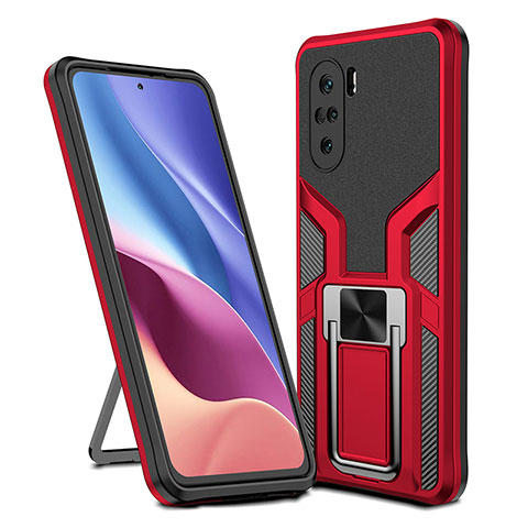 Custodia Silicone e Plastica Opaca Cover con Magnetico Anello Supporto ZL1 per Xiaomi Redmi K40 5G Rosso