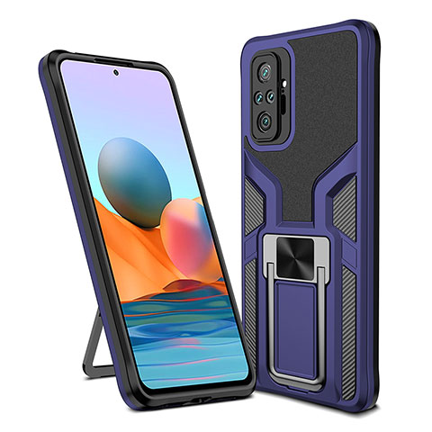 Custodia Silicone e Plastica Opaca Cover con Magnetico Anello Supporto ZL1 per Xiaomi Redmi Note 10 Pro 4G Blu