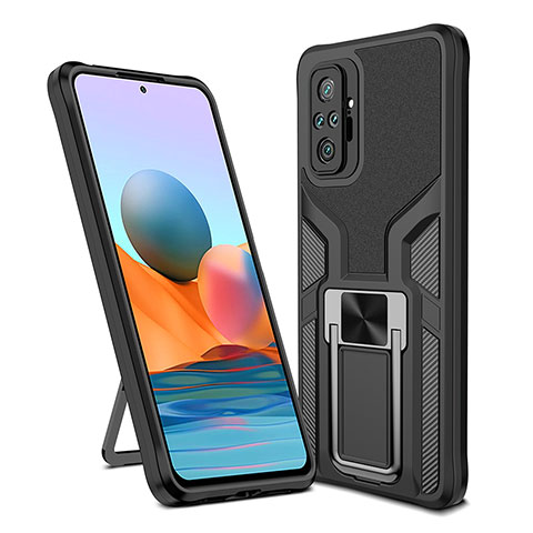 Custodia Silicone e Plastica Opaca Cover con Magnetico Anello Supporto ZL1 per Xiaomi Redmi Note 10 Pro 4G Nero