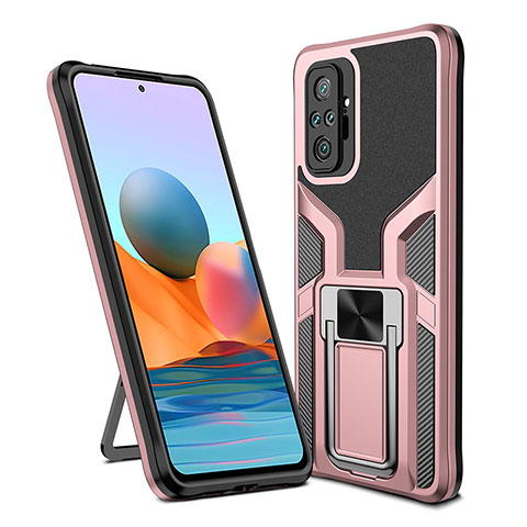 Custodia Silicone e Plastica Opaca Cover con Magnetico Anello Supporto ZL1 per Xiaomi Redmi Note 10 Pro 4G Oro Rosa