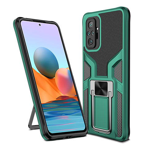 Custodia Silicone e Plastica Opaca Cover con Magnetico Anello Supporto ZL1 per Xiaomi Redmi Note 10 Pro 4G Verde