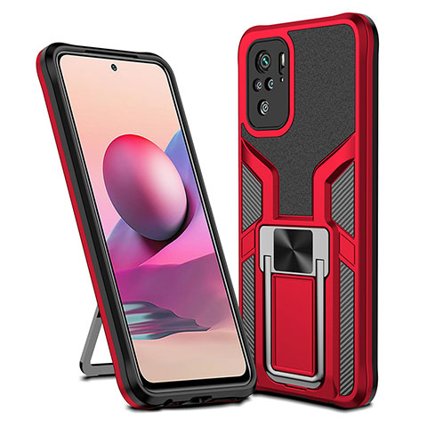 Custodia Silicone e Plastica Opaca Cover con Magnetico Anello Supporto ZL1 per Xiaomi Redmi Note 10S 4G Rosso