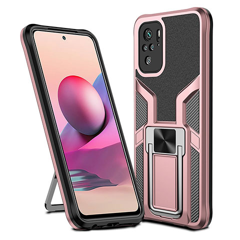 Custodia Silicone e Plastica Opaca Cover con Magnetico Anello Supporto ZL1 per Xiaomi Redmi Note 11 SE India 4G Oro Rosa