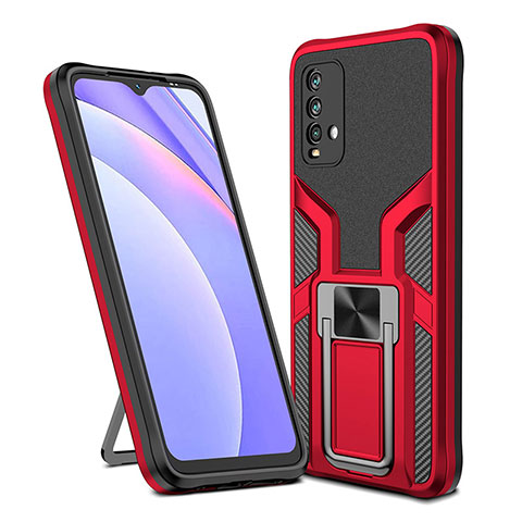 Custodia Silicone e Plastica Opaca Cover con Magnetico Anello Supporto ZL1 per Xiaomi Redmi Note 9 4G Rosso