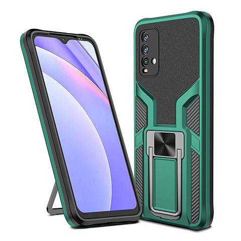 Custodia Silicone e Plastica Opaca Cover con Magnetico Anello Supporto ZL1 per Xiaomi Redmi Note 9 4G Verde