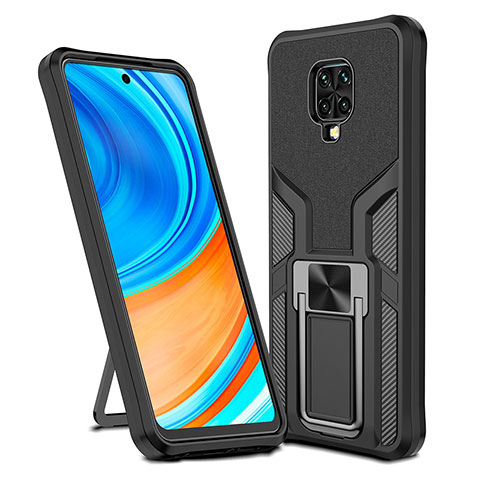 Custodia Silicone e Plastica Opaca Cover con Magnetico Anello Supporto ZL1 per Xiaomi Redmi Note 9 Pro Max Nero