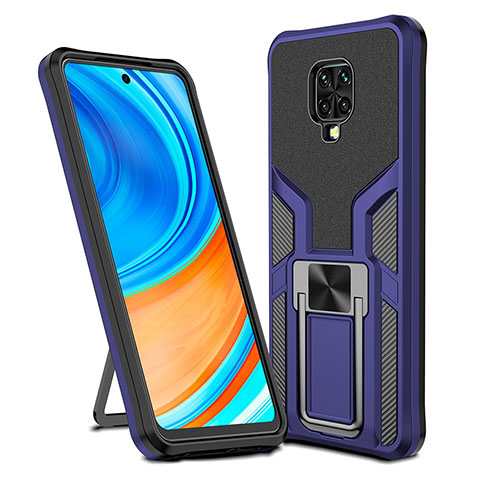 Custodia Silicone e Plastica Opaca Cover con Magnetico Anello Supporto ZL1 per Xiaomi Redmi Note 9S Blu