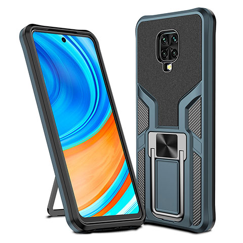 Custodia Silicone e Plastica Opaca Cover con Magnetico Anello Supporto ZL1 per Xiaomi Redmi Note 9S Ciano