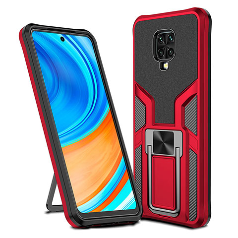 Custodia Silicone e Plastica Opaca Cover con Magnetico Anello Supporto ZL1 per Xiaomi Redmi Note 9S Rosso