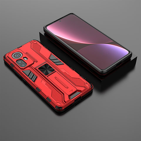 Custodia Silicone e Plastica Opaca Cover con Magnetico Supporto A01 per Xiaomi Mi 12S Pro 5G Rosso