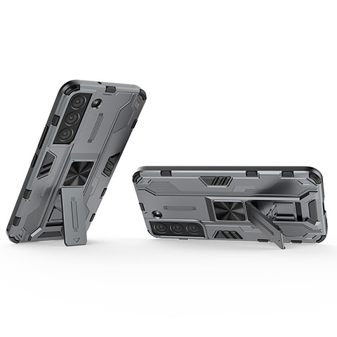 Custodia Silicone e Plastica Opaca Cover con Magnetico Supporto A02 per Samsung Galaxy S22 5G Grigio