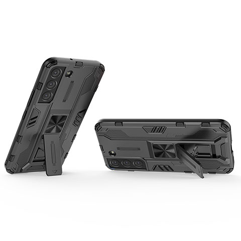 Custodia Silicone e Plastica Opaca Cover con Magnetico Supporto A02 per Samsung Galaxy S23 5G Nero