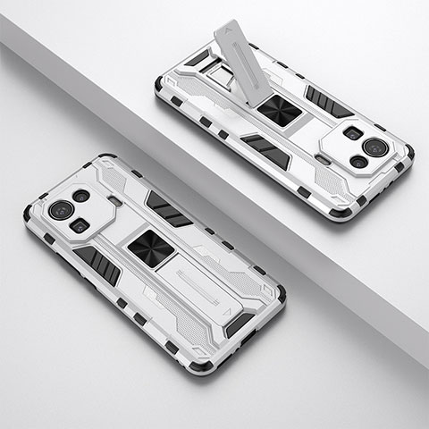 Custodia Silicone e Plastica Opaca Cover con Magnetico Supporto A02 per Xiaomi Mi 11 Pro 5G Bianco