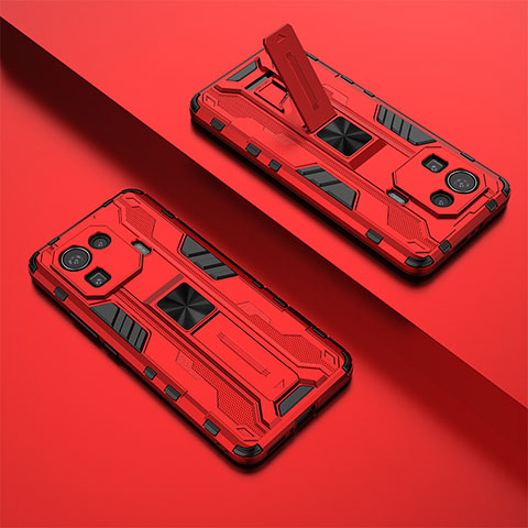 Custodia Silicone e Plastica Opaca Cover con Magnetico Supporto A02 per Xiaomi Mi 11 Pro 5G Rosso