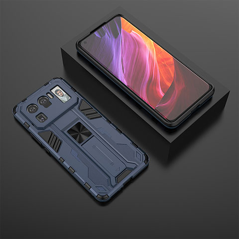 Custodia Silicone e Plastica Opaca Cover con Magnetico Supporto A02 per Xiaomi Mi 11 Ultra 5G Blu