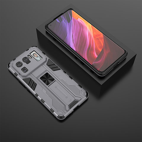 Custodia Silicone e Plastica Opaca Cover con Magnetico Supporto A02 per Xiaomi Mi 11 Ultra 5G Grigio