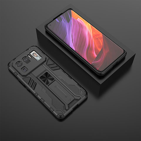 Custodia Silicone e Plastica Opaca Cover con Magnetico Supporto A02 per Xiaomi Mi 11 Ultra 5G Nero