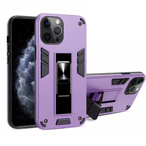 Custodia Silicone e Plastica Opaca Cover con Magnetico Supporto H01 per Apple iPhone 12 Pro Lavanda