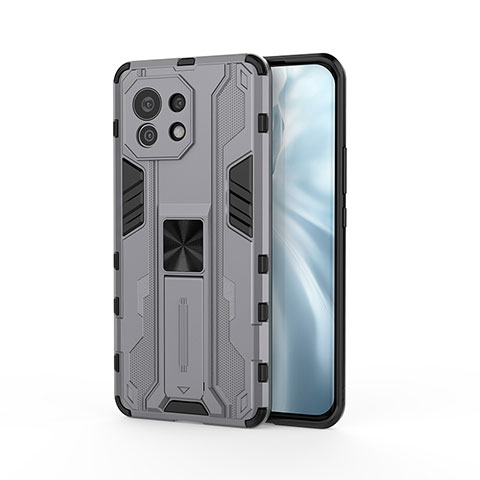 Custodia Silicone e Plastica Opaca Cover con Magnetico Supporto H02 per Xiaomi Mi 11 Lite 5G NE Grigio